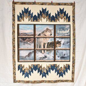 New handmade large throw quilt beautiful call the wild wolf wolves scene 51 x 66